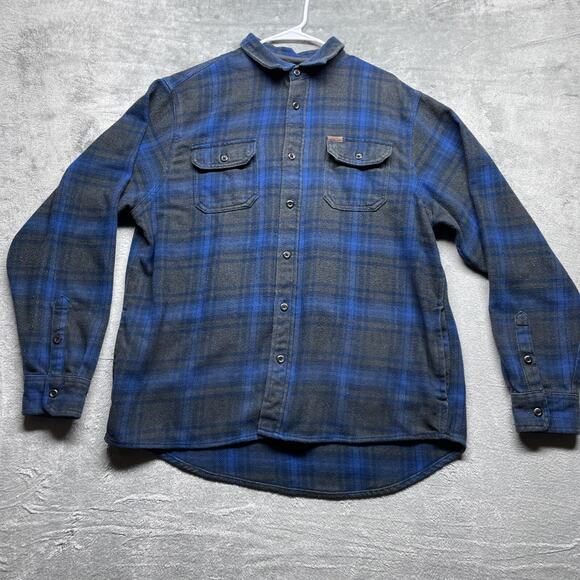Orvis Shirt Jacket Mens XL Blue Plaid Long Sleeve Button Shacket Heavy Flannel - Picture 1 of 9